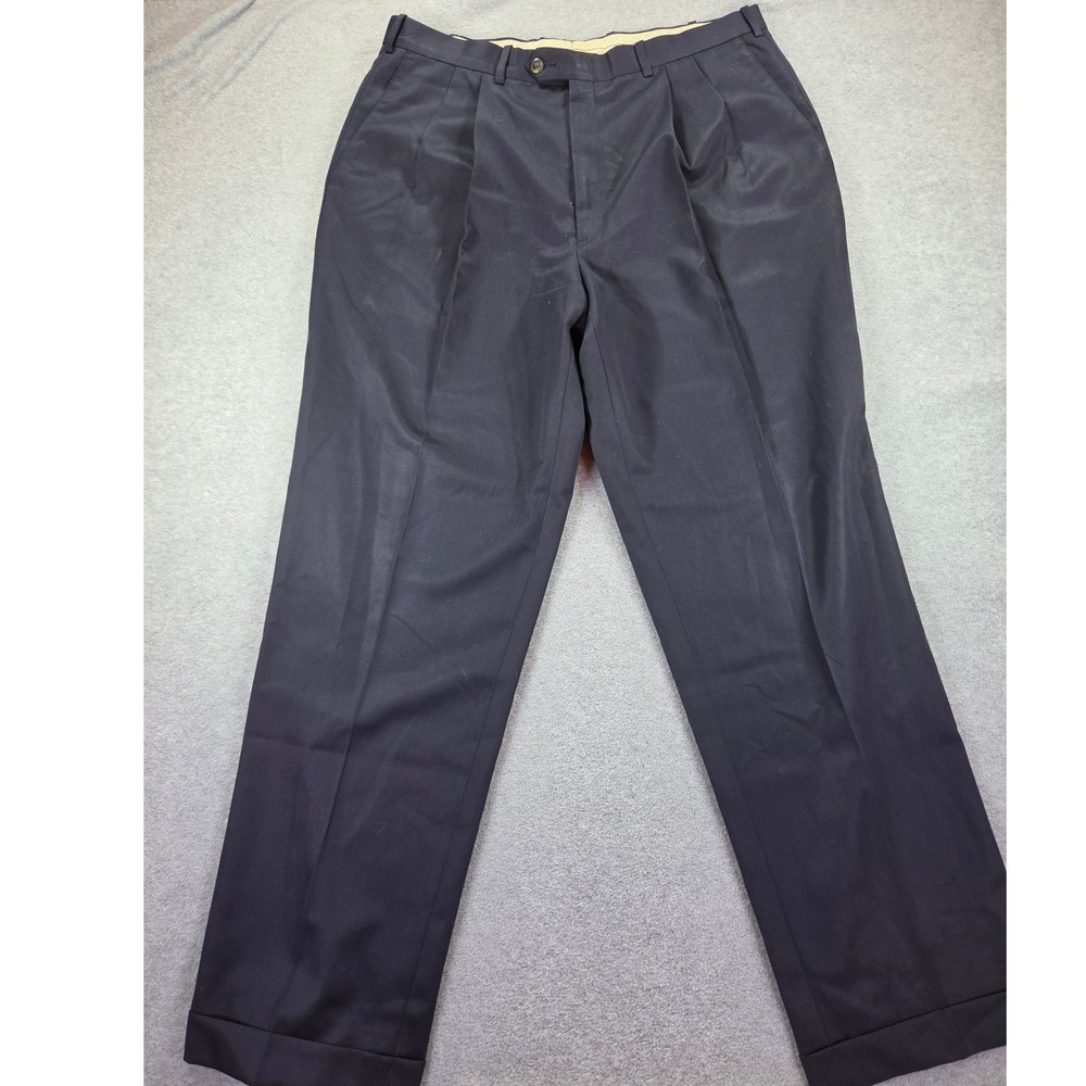 J.B. Britches Mens Pleated Cuffed Dress Pants 36 R Navy Blue Old Money Tailored